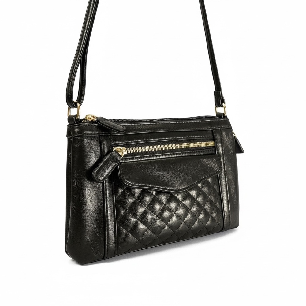Elegant Black Quilted Crossbody Bag - Picture 2 of 5